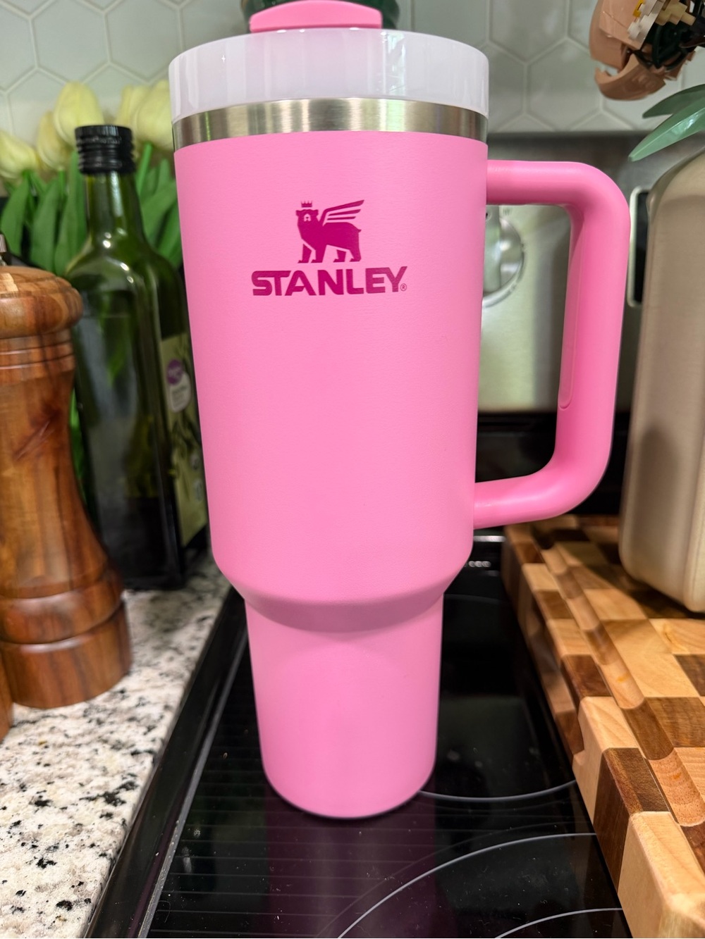 Stanley Pink Travel Tumbler with Handle and Lid